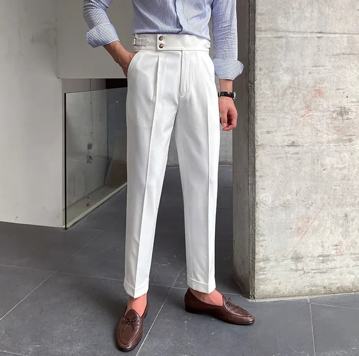 White Signature Buttoned Gurkha Pants by Ellegance