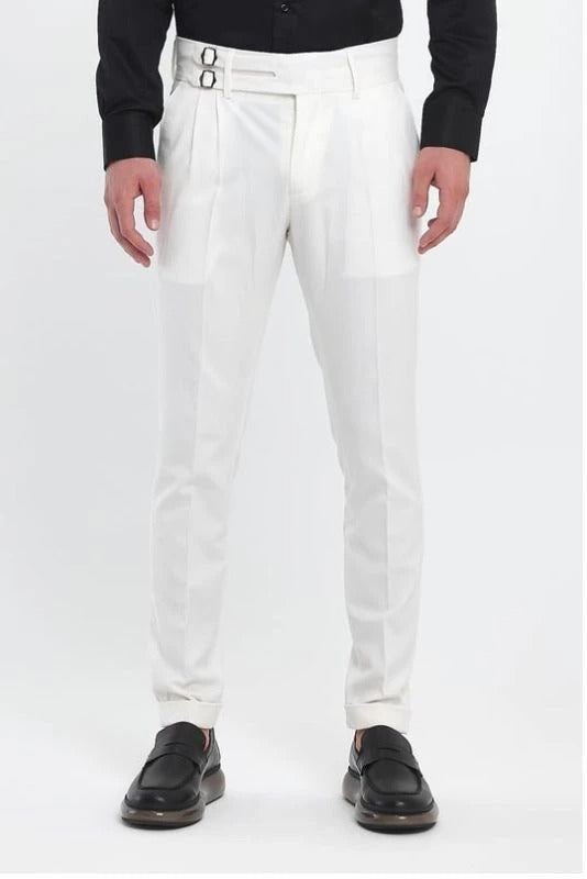 White Double Buckle Gurkha Pants by Ellegance