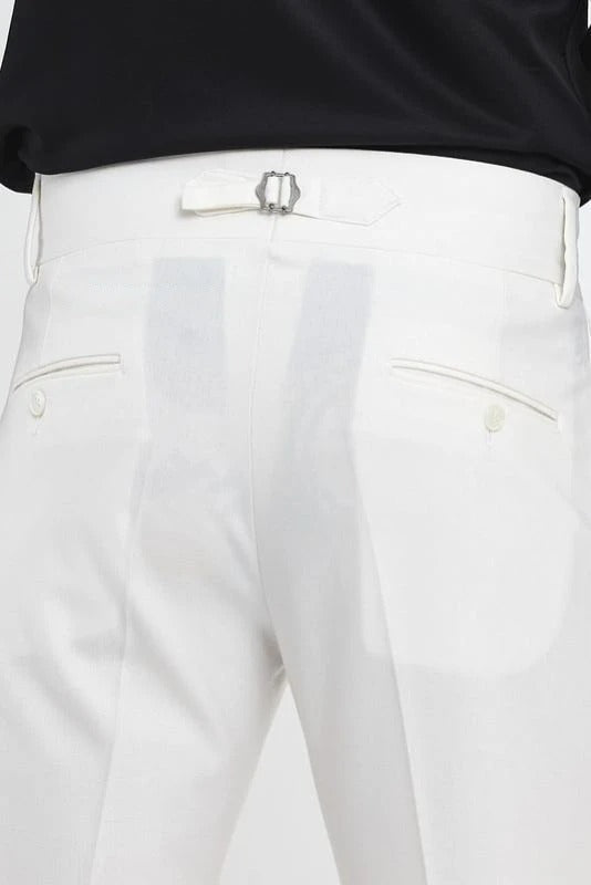 White Double Buckle Gurkha Pants by Ellegance