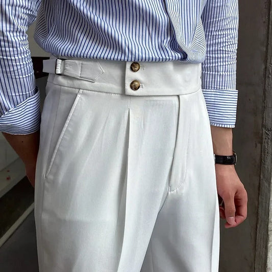 White Signature Buttoned Gurkha Pants by Ellegance