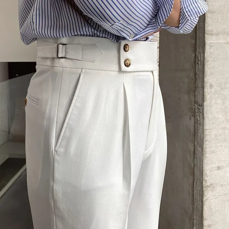 White Signature Buttoned Gurkha Pants by Ellegance